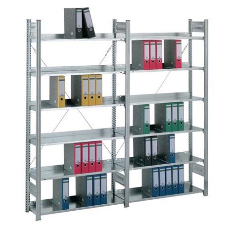 Steckregal Silber - H2000 x B1000 x T300 mm - Büro Grundregal mit 6 Stahlböden - Tragfähigkeit 60 kg